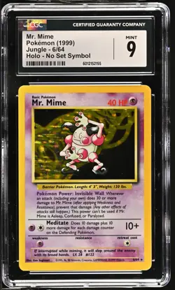 CGC 9 MINT Mr. Mime 1999 Jungle 6/64 Holo No Set Symbol Pokemon Card - Image 1