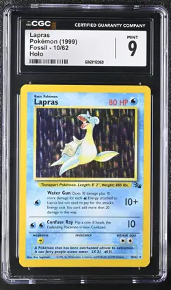 CGC 9 MINT Lapras 1999 Fossil 10/62 Holo Pokemon Card - Image 1