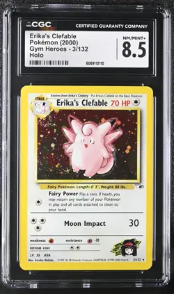CGC 8.5 Erika's Clefable 2000 Gym Heroes 3/132 Holo SWIRL Pokemon Card - Image 1