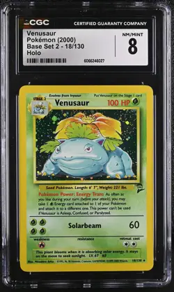 CGC 8 Venusaur 2000 Base Set 2 18/130 Holo Pokemon Card - Image 1