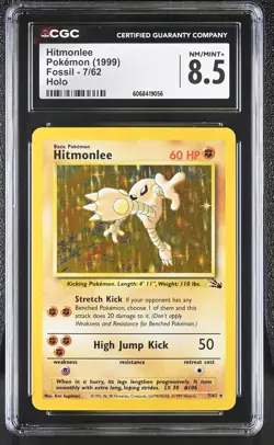 CGC 8.5 Hitmonlee 1999 Fossil 7/62 Holo Pokemon Card - Image 1