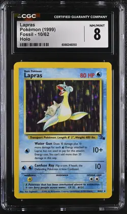 CGC 8 Lapras 1999 Fossil 10/62 Holo Pokemon Card - Image 1