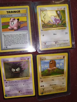 4 Base Set 1st Editon Shadowless Pokemon Cards. 1 Rare Clefairy Doll. Vintage. - Image 1