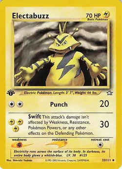 1st Ed Electabuzz Non-Holo WOTC Pokemon Card 33/111 Neo Genesis Set NM - Image 1