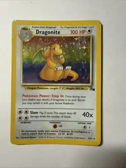 Pokemon TCG Dragonite 4/62 LP Fossil Unlimited Holo Rare - Image 1