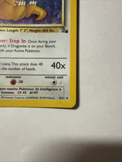 Pokemon TCG Dragonite 4/62 LP Fossil Unlimited Holo Rare - Image 4