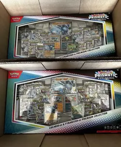 2 x Pokemon Prismatic Evolutions Lucario EX and Tyranitar EX Premium Collection - Image 1