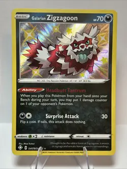 Pokemon Shining Fates Galarian Zigzagoon SV078 Shiny Holo - Image 1