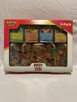 Pokemon Scarlet & Violet 151 Mini Tins 5 Pack Sealed Costco Bundle Box - Meowth - Image 1