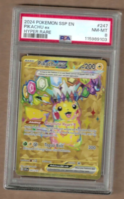 2024 Pokemon SSP EN-Surging Sparks Pikachu EX #247 Hyper Rare PSA 8 - Image 1
