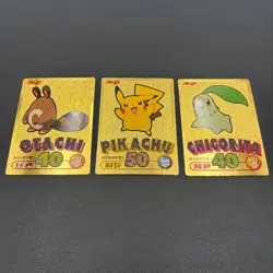 Pikachu Chikorita Sentret Meiji Promo Get Card Gold Pokemon Card set Vintage JP - Image 1