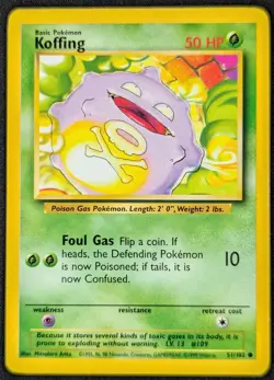 Koffing Pokemon 1999 Base Set card 51/102 Vintage - Image 1