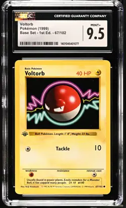 CGC 9.5 MINT+ Voltorb 1999 Base Set - 1st Edition 67/102 Common Pokemon Card - Image 1