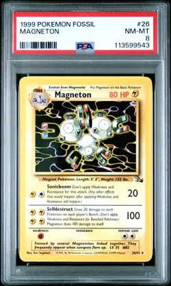 1999 POKEMON FOSSIL #26 MAGNETON PSA NM-MT 8 - Image 1