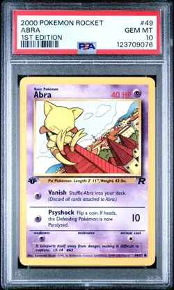 2000 Pokemon 1st Edition Team Rocket # 49 Abra PSA 10 Card GEM MINT! NEW CERT! - Image 1
