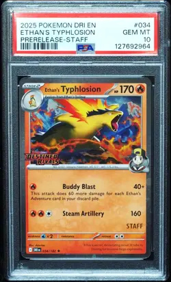 Ethan's Typhlosion STAFF Promo PSA 10 034/182 Destined Rivals Pokemon Card 964 - Image 1