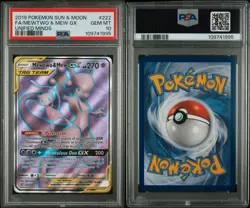 Mewtwo & Mew GX Full Art Holo Card 222/236 Sm-Unified Minds PSA 10 - Image 1