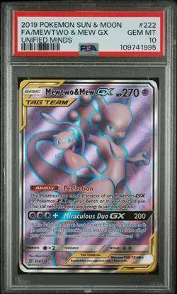 Mewtwo & Mew GX Full Art Holo Card 222/236 Sm-Unified Minds PSA 10 - Image 2