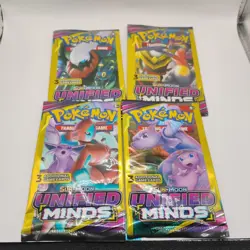 Pokemon Sun & Moon Unified Minds (4) 3-Card Booster Packs Art Set 2019 Sealed - Image 1