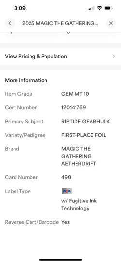 2025 MTG DFT Riptide Gearhulk First-place Foil PSA 10, PSA Pop 1 - Image 4