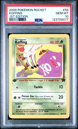 2000 Pokemon 1st Edition Team Rocket #58 Koffing PSA 10 Card GEM MINT! NEW CERT! - Image 1
