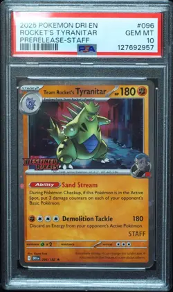 Team Rocket's Tyranitar STAFF Promo 096/182 PSA 10 Destined Rivals Pokemon #957 - Image 1