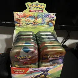 Vibrant Paldea Pokemon Scarlet & Violet TCG Sealed Display of 10 Mini Tins - Image 1