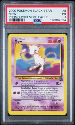 2000 Mew #8 WOTC Black Star Promo Regular Pokemon Graded PSA 1 Poor - Image 1