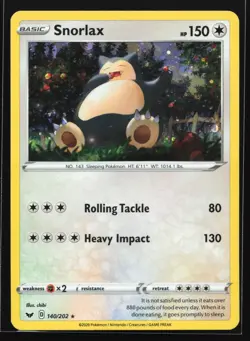 Pokemon Snorlax 140/202 Sword & Shield Cosmos Holo Rare NM - Image 1