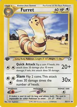 1st Ed Furret Non-Holo WOTC Pokemon Card 35/111 Neo Genesis Set NM - Image 1