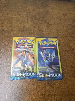 2x Pokemon Sun and Moon Base Set 3 Card Mini Booster Pack New Sealed - Image 1