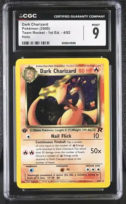 CGC 9 MINT Dark Charizard Team Rocket 1st Edition 4/82 Holo SWIRL Pokemon Card - Image 1