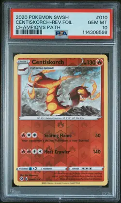 2020 POKEMON SWORD & SHIELD CHAMP'S PATH #010 CENTISKORCH-REVERSE FOIL PSA 10 - Image 1