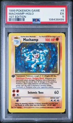 1999 POKEMON BASE SET 1ST EDITION #8 MACHAMP-HOLO PSA 5 - Image 1