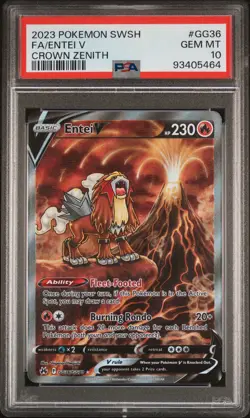2023 POKEMON SWORD & SHIELD CROWN ZENITH #GG36 FULL ART/ENTEI V PSA 10 - Image 1