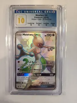 Cgc Perfect 10 Pokemon Hidden Fates Mewtwo GX SV59 Pop 8 - Image 1