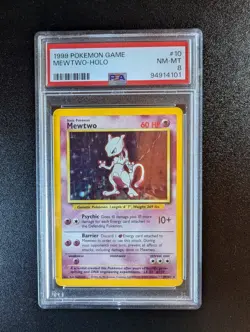 1999 Pokemon TCG Mewtwo Base Set Holo Unlimited Rare Card 10/102 PSA 8 - Image 1
