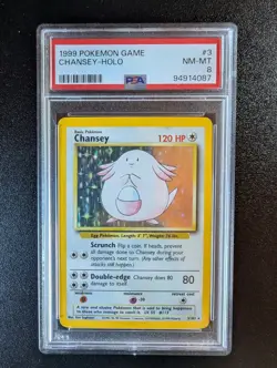 1999 Chansey Base Set Holo Rare Unlimited Pokemon TCG Card 03/102 PSA 8 - Image 1