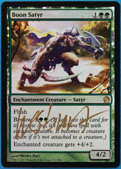 Boon Satyr FOIL Theros NM Green Rare SIGNED MAGIC MTG CARD (ID# 505093) ABUGames - Image 1