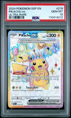 2024 Pokemon #219 Pikachu ex Ultra Rare PSA 10 - Image 1