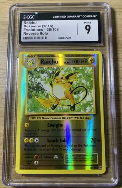 2016 Pokemon XY Evolutions 36/108 Raichu - Reverse Foil CGC 9 Mint Graded - Image 1