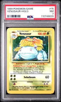 PSA 7 NEAR MINT Pokemon Venusaur 15/102 Holo Base Set Unlimited 1999 English - Image 1
