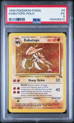 1999 POKEMON FOSSIL #9 KABUTOPS-HOLO PSA 5 - Image 1