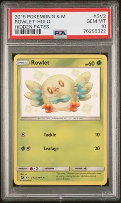 2019 Pokemon Sun & Moon Hidden Fates Rowlet #SV2 PSA 10 GEM MINT - Image 1