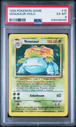 1999 POKEMON BASE SET UNLIMITED #15 VENUSAUR-HOLO PSA 6 - Image 1