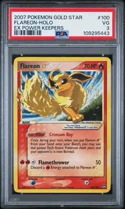 2007 POKEMON EX POWER KEEPERS GOLD STAR #100 FLAREON-HOLO PSA 3 - Image 1