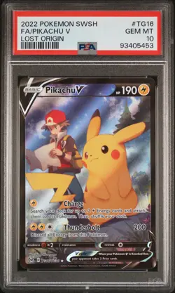 2022 POKEMON SWORD & SHIELD LOST ORIGIN #TG16 FULL ART/PIKACHU V PSA 10 - Image 1