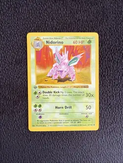 1st Edition Nidorino Base Set 37/102 SHADOWLESS Regular Uncommon Pokemon WOTC LP - Image 1