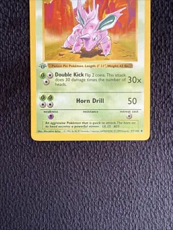 1st Edition Nidorino Base Set 37/102 SHADOWLESS Regular Uncommon Pokemon WOTC LP - Image 2