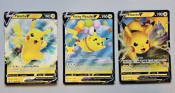 Surfing Pikachu V & Flying Pikachu V & Vmax Pokemon TCG Celebrations 3 Card Lot - Image 1